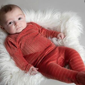 NEW Menthe Collection Cozy Simple Ribbed Velour Footie Coral